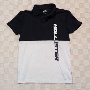 Hollister Men’s Black & White Colorblock Logo Polo Shirt Size Small